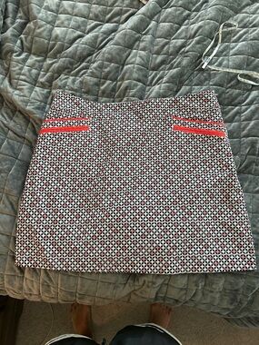 Cutter & Buck Black-and-White Geo Mini Skirt with Coral Trim